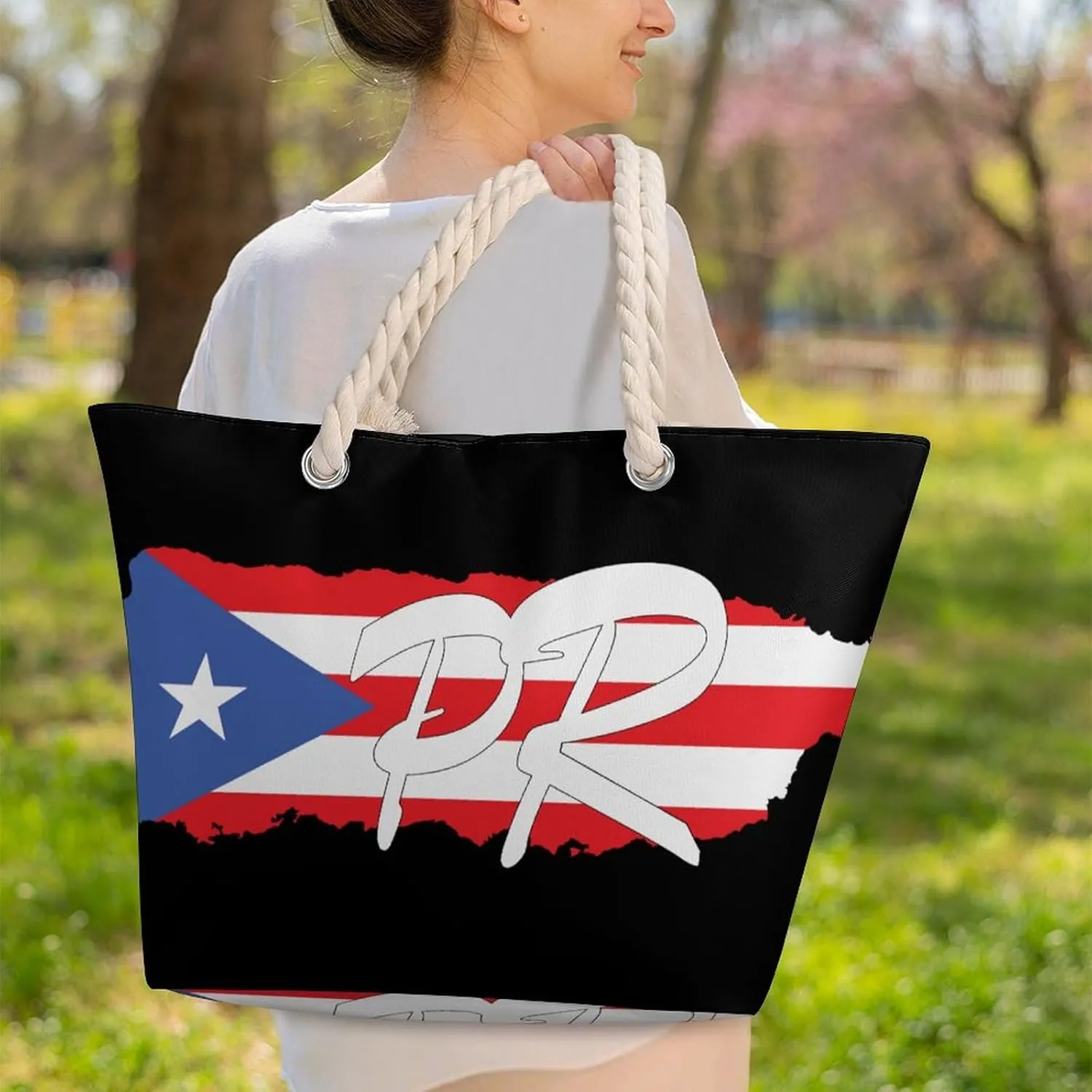 Tote Bag Large Handles Beach Bag with Zipper for Shopping Groceries Travel Outdoors Swim Pool Bag