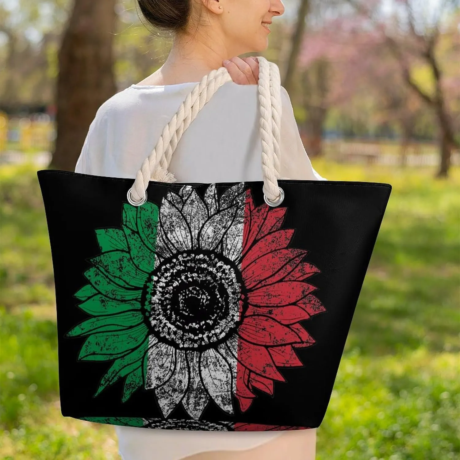 Tote Bag Large Handles Beach Bag with Zipper for Shopping Groceries Travel Outdoors Swim Pool Bag