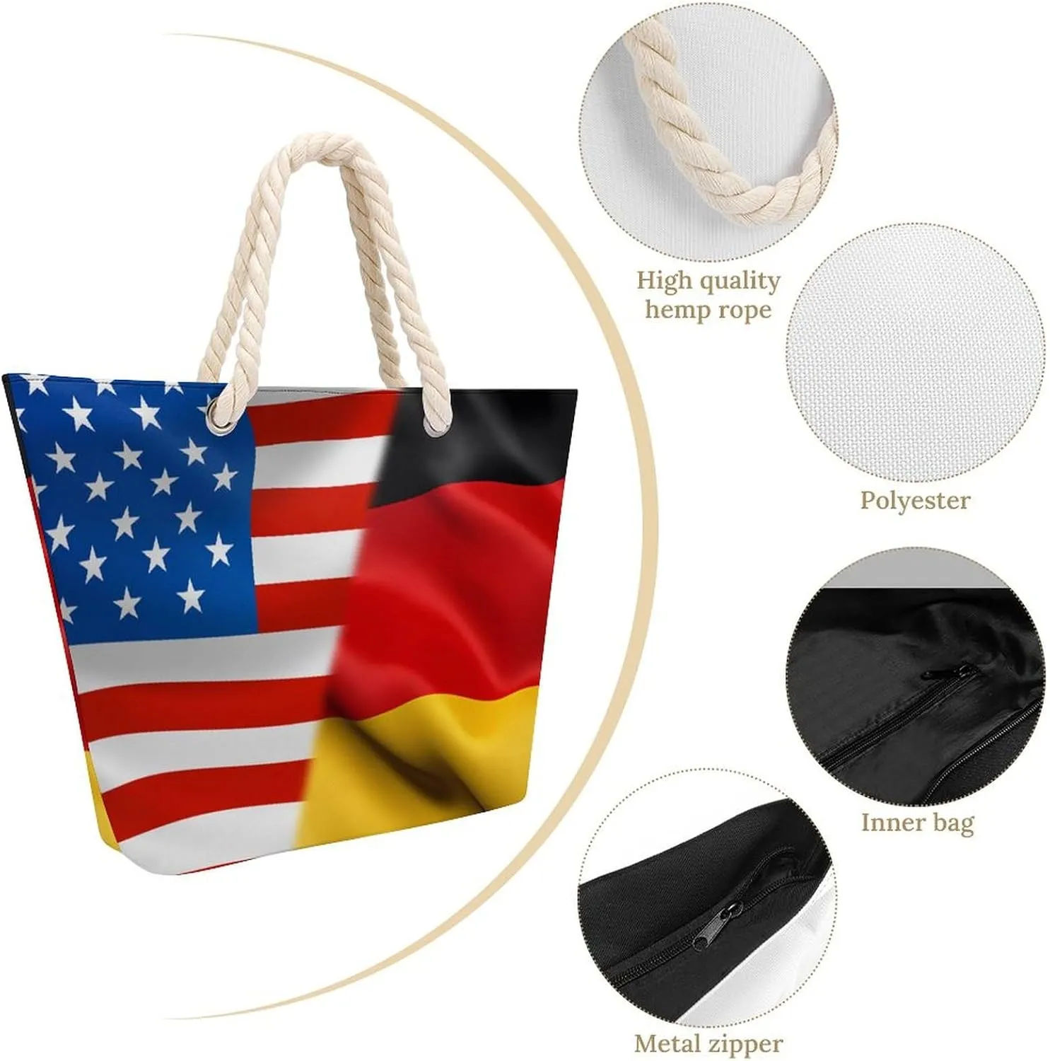Tote Bag Large Handles Beach Bag with Zipper for Shopping Groceries Travel Outdoors Swim Pool Bag