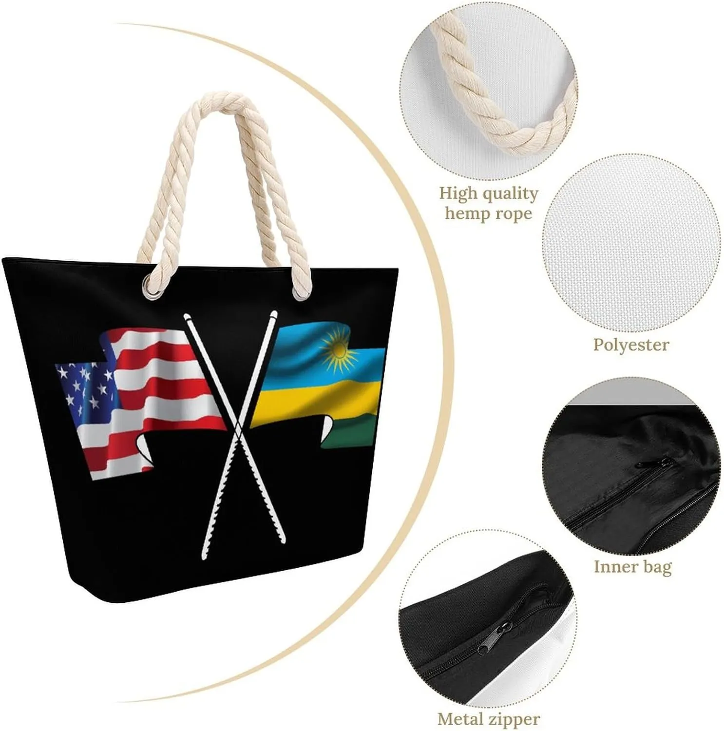 Tote Bag Large Handles Beach Bag with Zipper for Shopping Groceries Travel Outdoors Swim Pool Bag