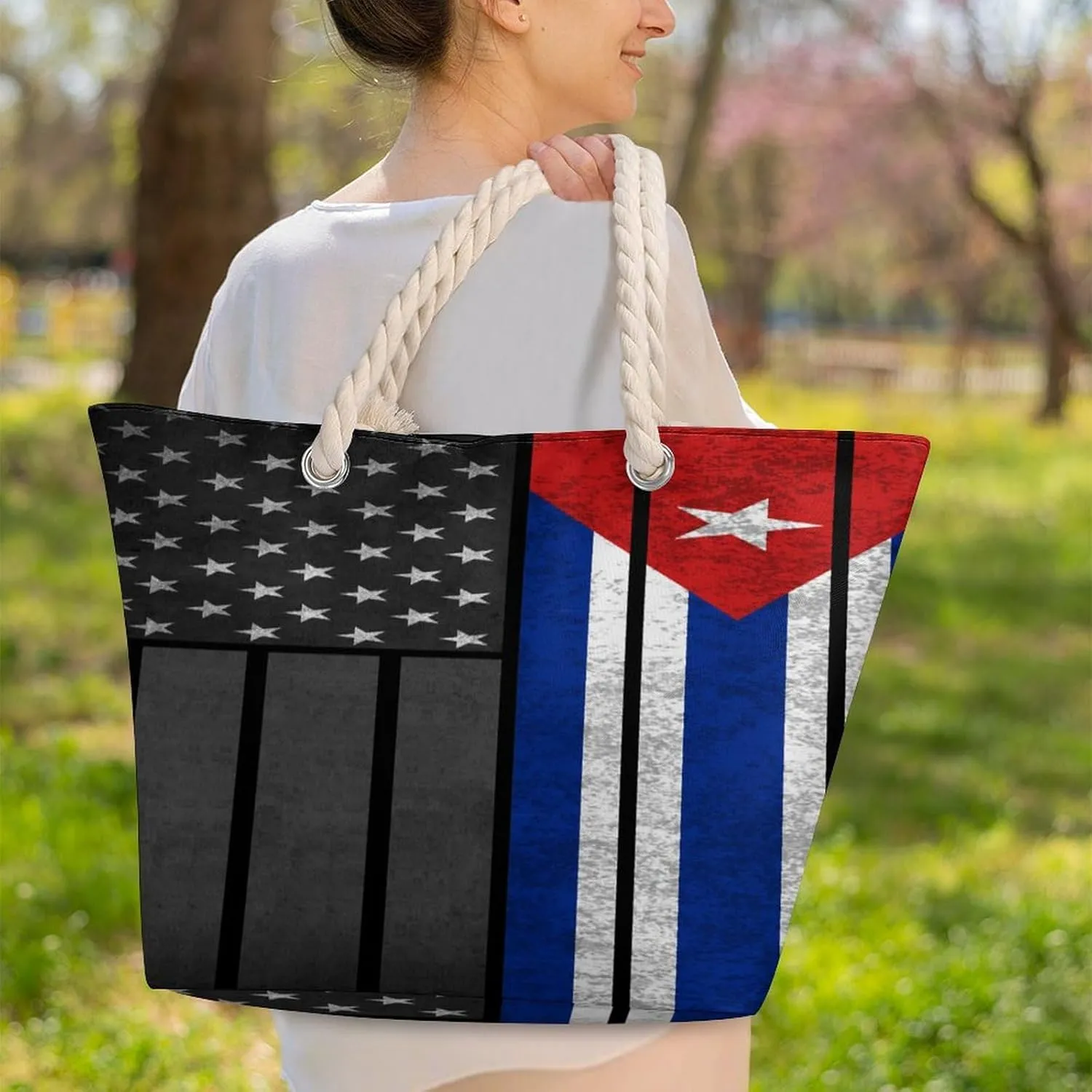 Tote Bag Large Handles Beach Bag with Zipper for Shopping Groceries Travel Outdoors Swim Pool Bag