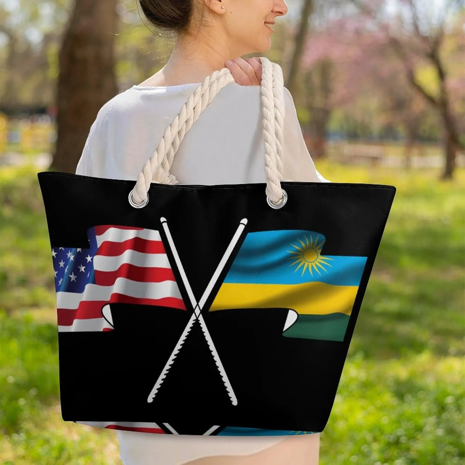 Tote Bag Large Handles Beach Bag with Zipper for Shopping Groceries Travel Outdoors Swim Pool Bag