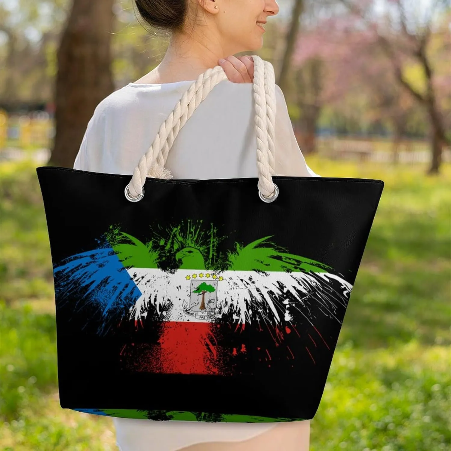 Tote Bag Large Handles Beach Bag with Zipper for Shopping Groceries Travel Outdoors Swim Pool Bag