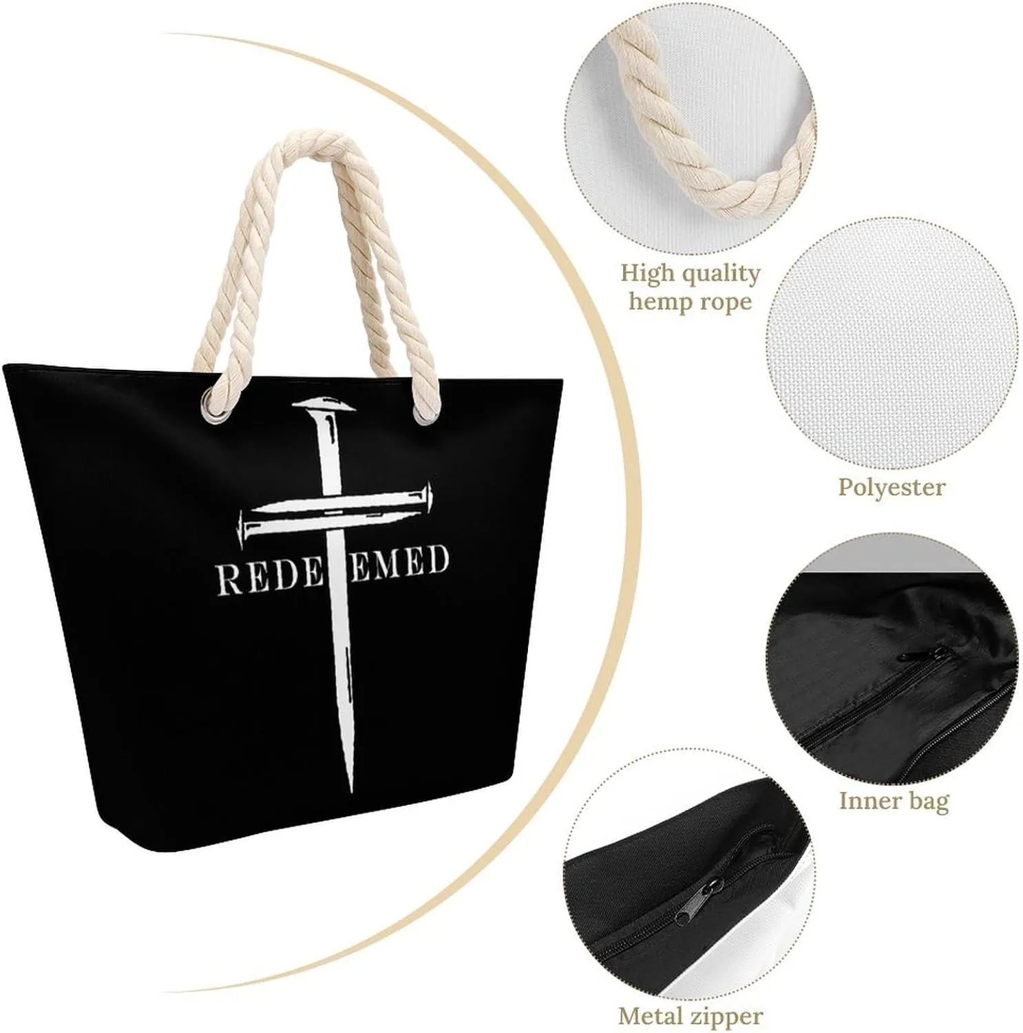 Tote Bag Large Handles Beach Bag with Zipper for Shopping Groceries Travel Outdoors Swim Pool Bag