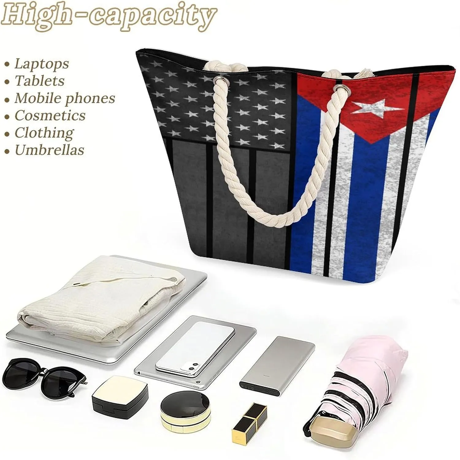 Tote Bag Large Handles Beach Bag with Zipper for Shopping Groceries Travel Outdoors Swim Pool Bag