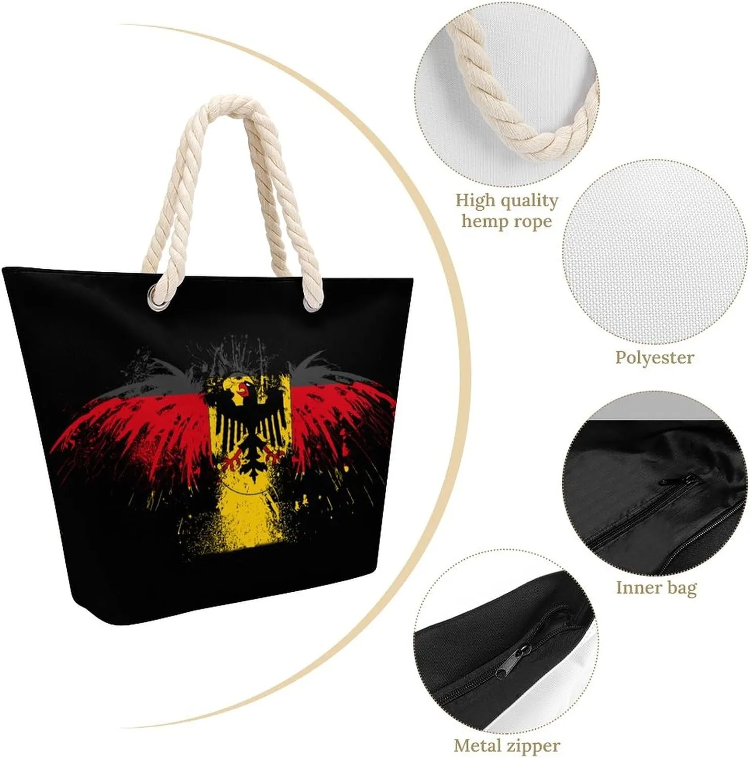Tote Bag Large Handles Beach Bag with Zipper for Shopping Groceries Travel Outdoors Swim Pool Bag