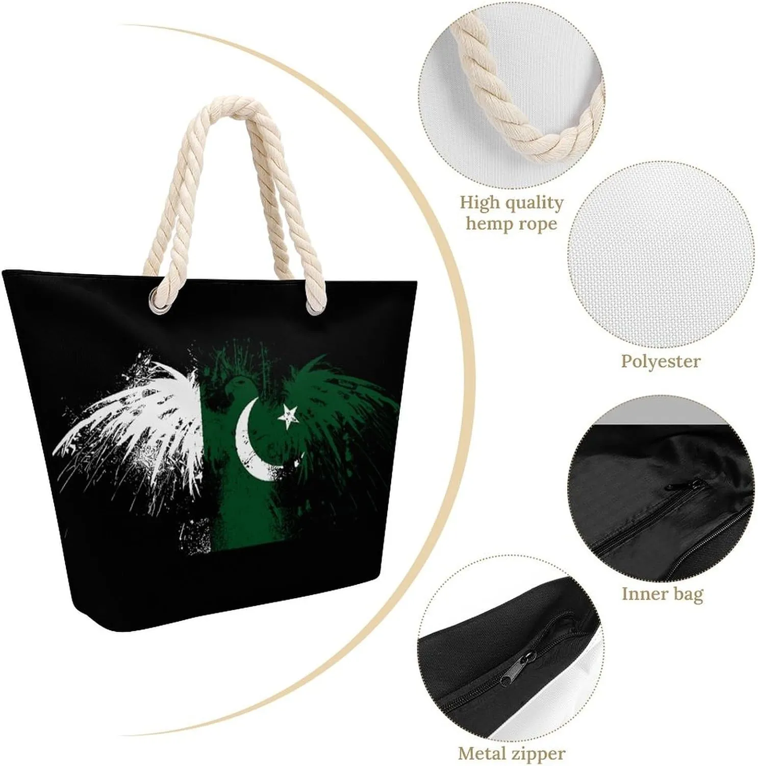 Tote Bag Large Handles Beach Bag with Zipper for Shopping Groceries Travel Outdoors Swim Pool Bag