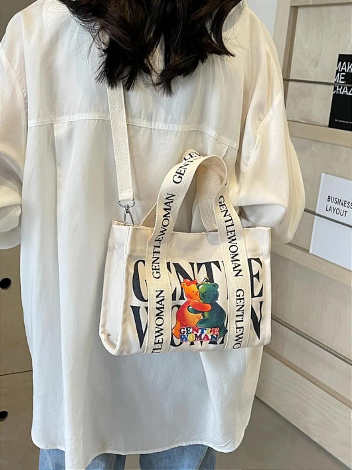 Tote Bag Medium Crossbody Handbag Cute Canvas Stylish Fashion Shoulder Purse with Top Handle for Women Girls