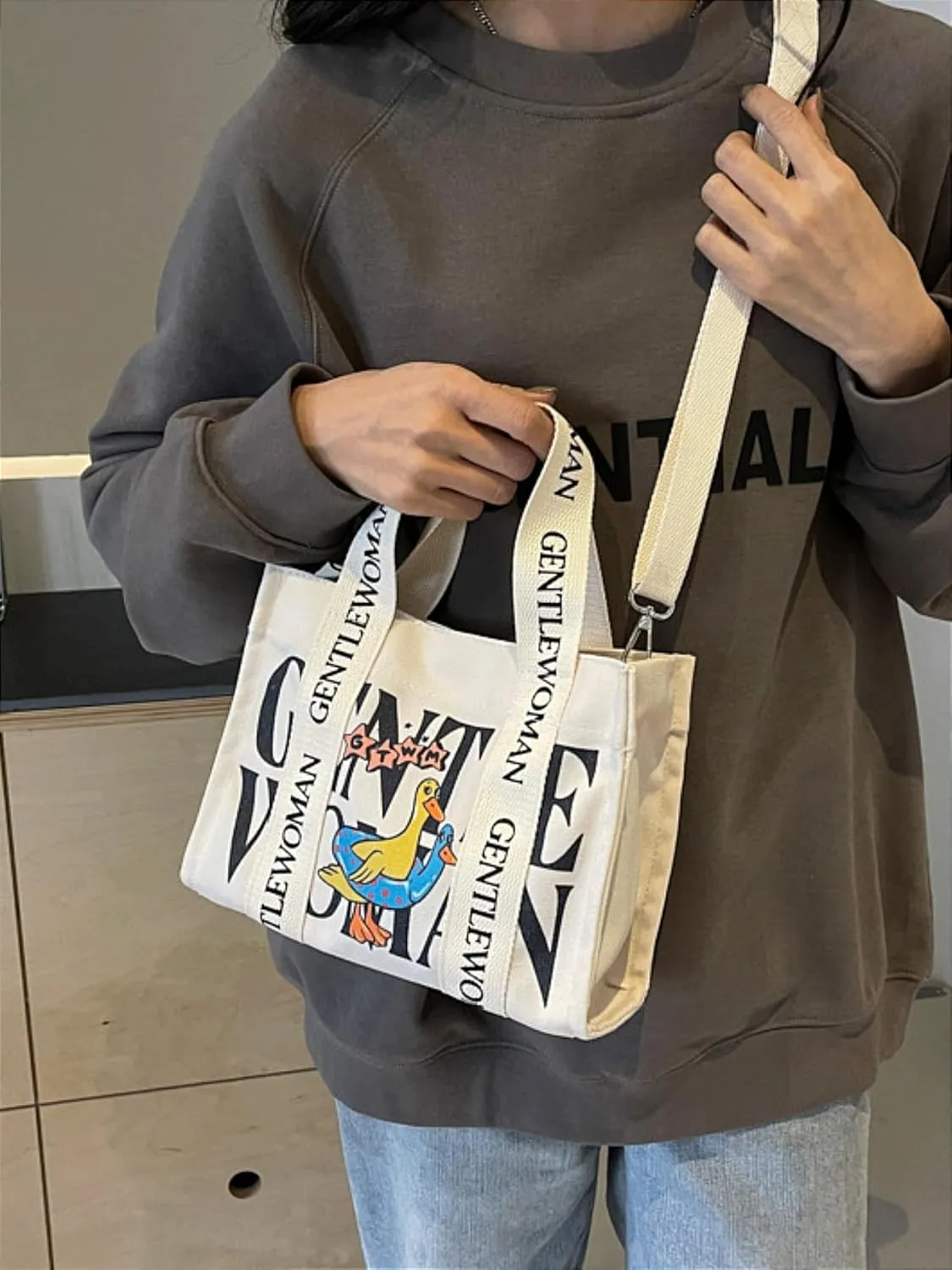 Tote Bag Medium Crossbody Handbag Cute Canvas Stylish Fashion Shoulder Purse with Top Handle for Women Girls