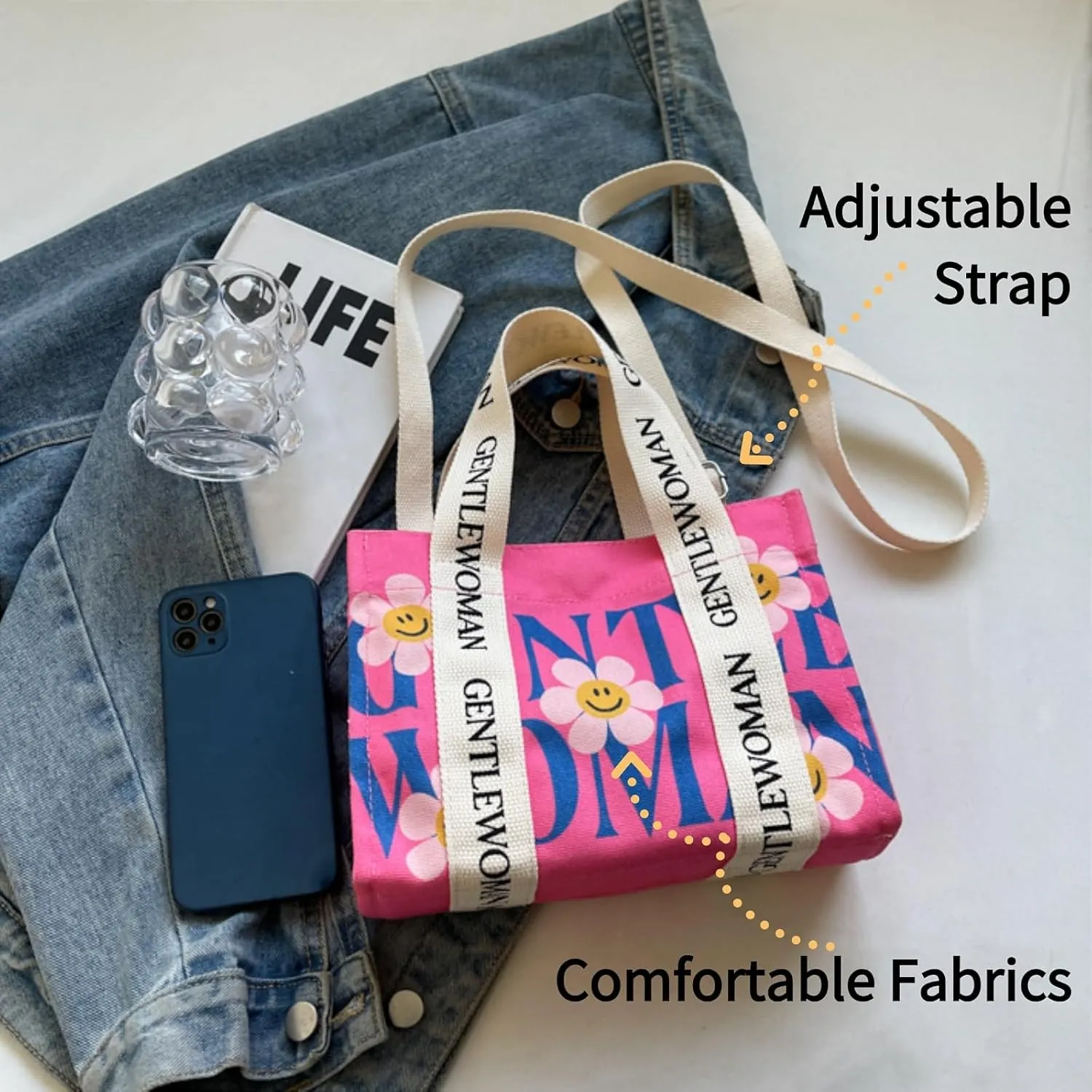 Tote Bag Medium Crossbody Handbag Cute Canvas Stylish Fashion Shoulder Purse with Top Handle for Women Girls