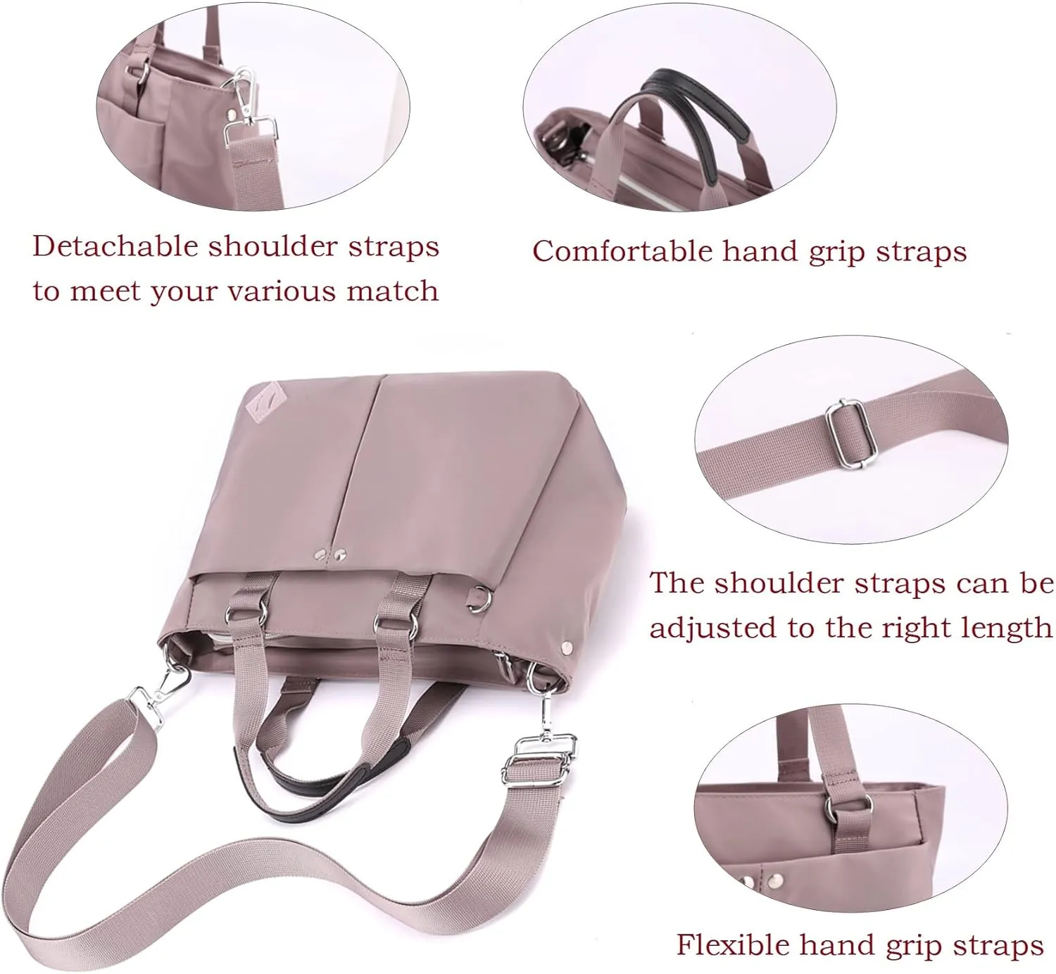 Tote Bag Women Nylon Handbag Zipper Closure Shoulder Bag Crossbody or Handle Bag for Work