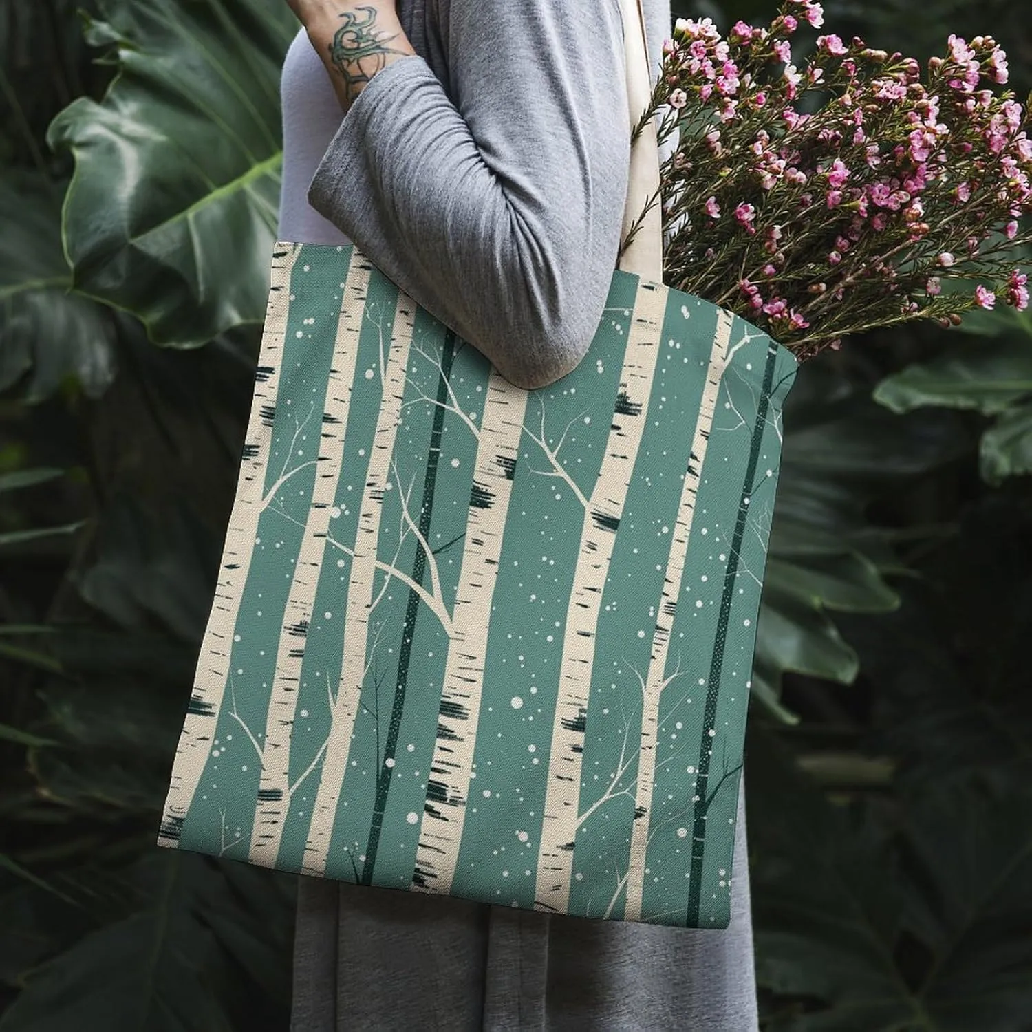 Tote Bags for Women Canvas Handbag White Marble Texture Grocery Bags Shoulder Bag Casual Bag