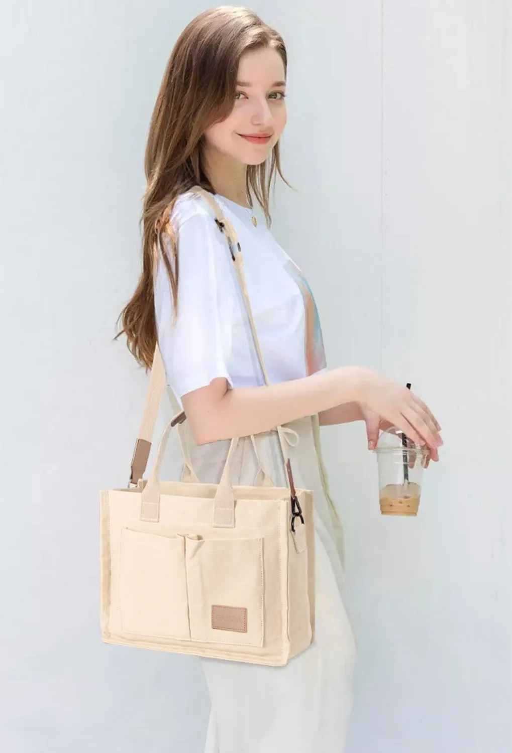 Tote Bags for Women Canvas Tote Purse Crossbody Bags with Pockets Top Handle Shoulder Handbags Satchel Bags for Women