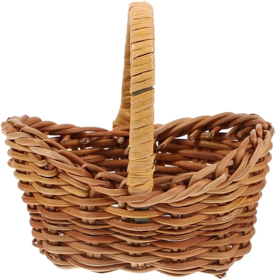 Toyvian Mini Rattan Basket with Handle Small Wicker Picnic Basket Tiny Small Woven Storage for Crafts Wedding Flower Girl Picnic Garden Storage and Home Decor