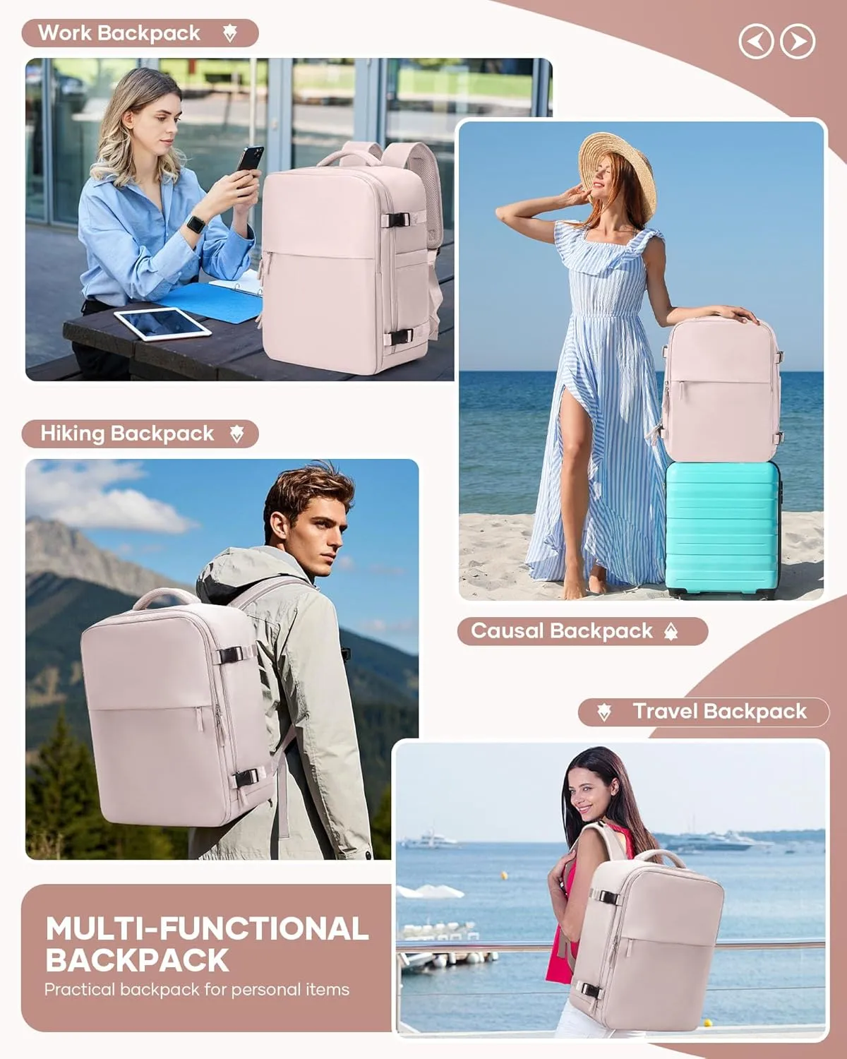 Travel Airback Backpack with Vacuum Compression, Waterproof Travel Backpacks with Air Pump, Large 18×14×8 inch Personal Item Bag United Airlines Approved, Vacuum Seal Backpack, Lotus Pink