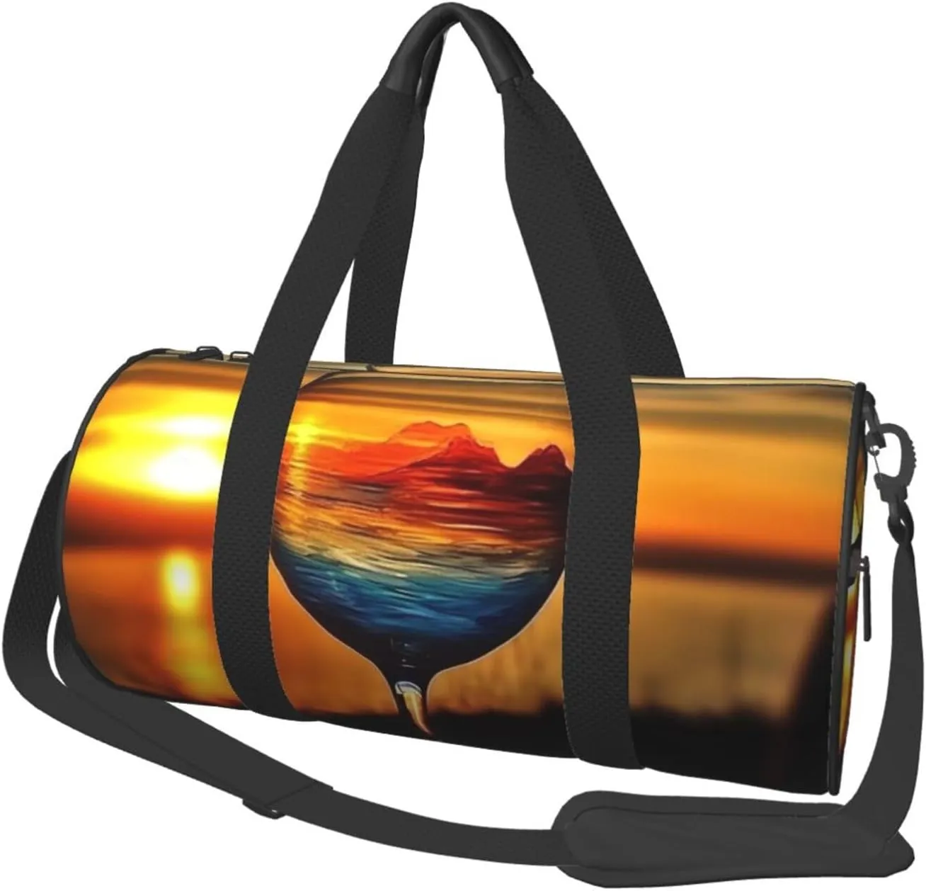 Travel Duffel Bag Foldable Weekender Overnight Bag Sunset Wine Glass Sports Tote Gym Bags Large Capacity Lightweight Carry On Luggage Bags for Men Women