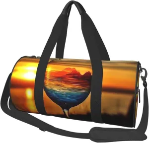 Travel Duffel Bag Foldable Weekender Overnight Bag Sunset Wine Glass Sports Tote Gym Bags Large Capacity Lightweight Carry On Luggage Bags for Men Women
