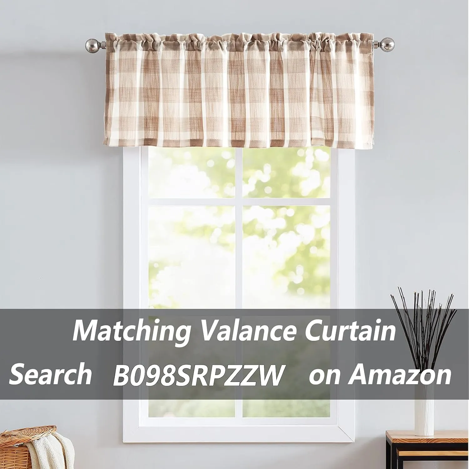 Treatmentex Buffalo Check Curtains 84inch Farmhouse Pom Pom Drapes for Living Room Vintage Gingham Plaid Semi Sheer Tan Window Curtains for Bedroom Kitchen 2 Panels Rod Pocket Taupe and White