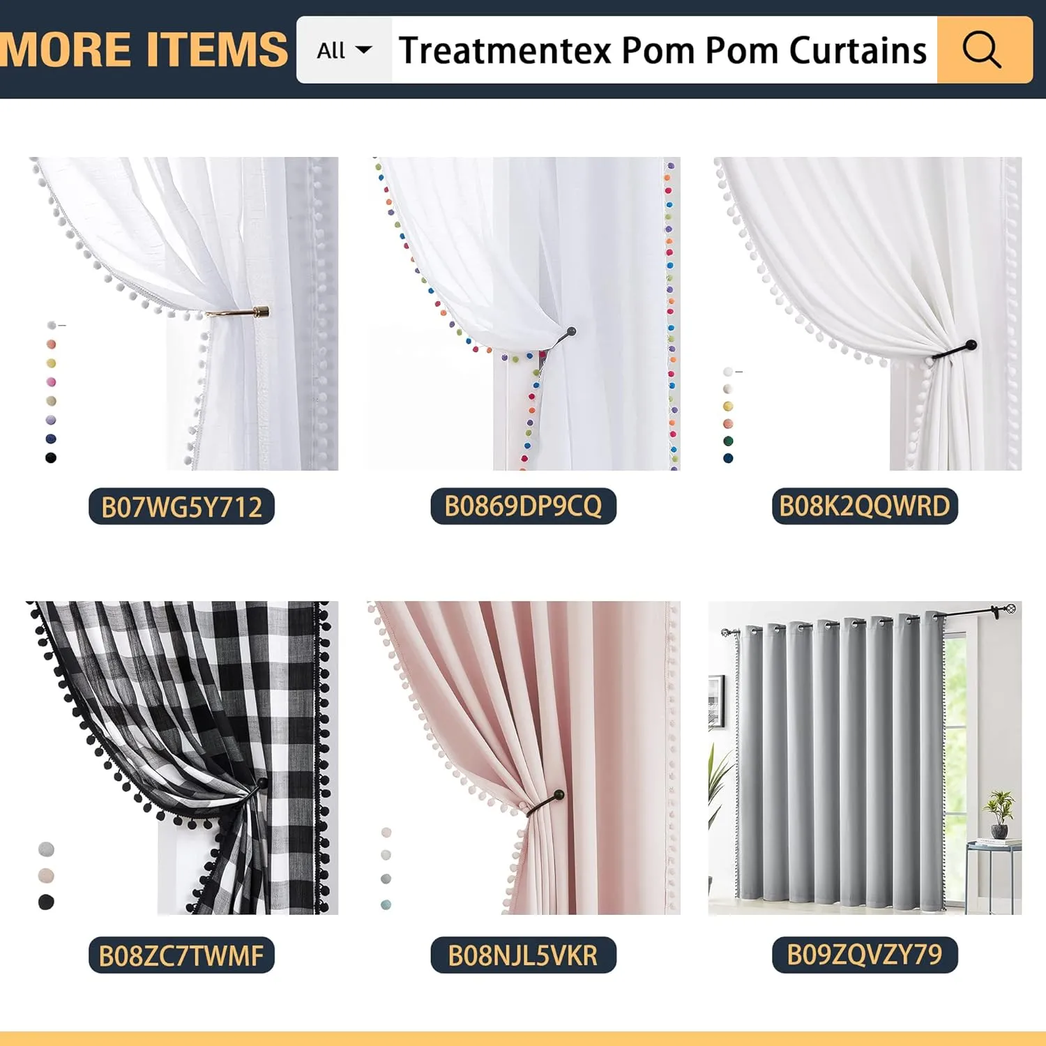 Treatmentex White Red Buffalo Check Pom-Pom Curtains for Living Room Bedroom 84 inch Long Semi Sheer Curtains Vintage Plaid Pattern Window Panels 2pcs