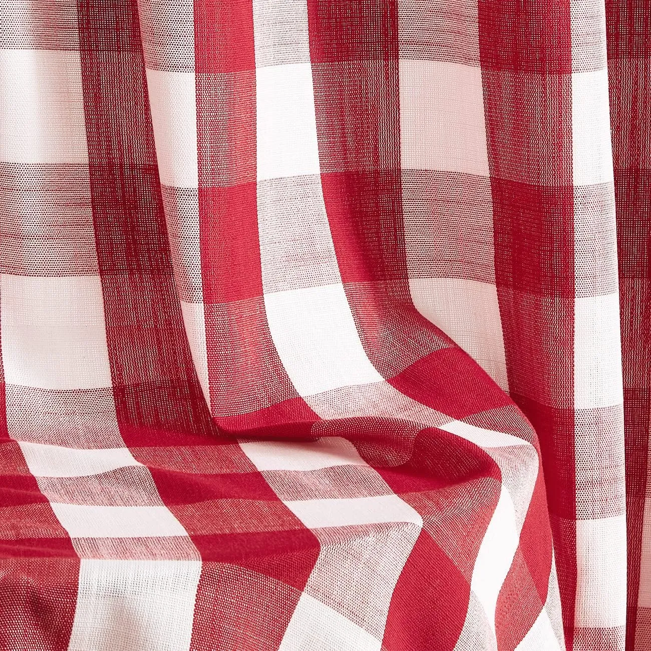 Treatmentex White Red Buffalo Check Pom-Pom Curtains for Living Room Bedroom 84 inch Long Semi Sheer Curtains Vintage Plaid Pattern Window Panels 2pcs