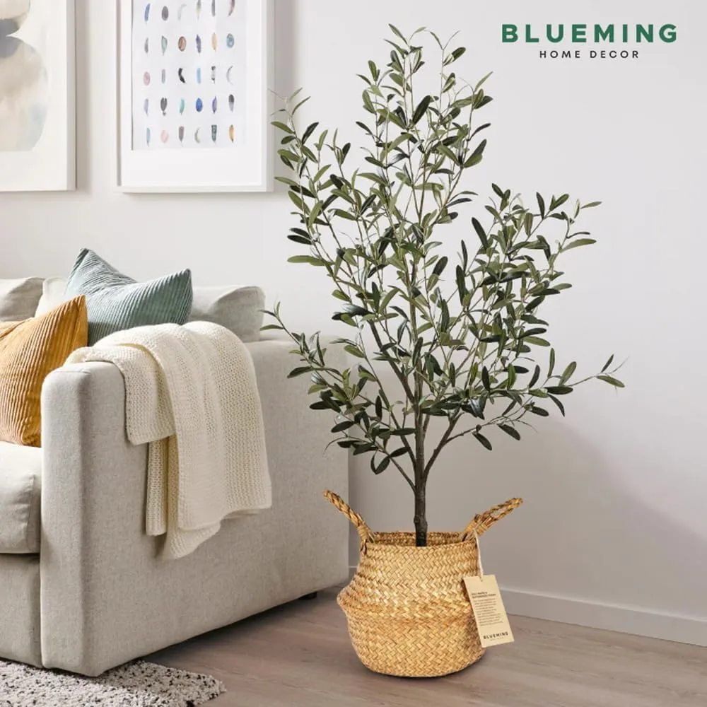 Tree Basket – Wicker Seagrass Planter for Tall Indoor Fake Olive House Plants, Decorative Rattan Baskets for 7-8 Inch Small Plant Pots (Original, Medium)