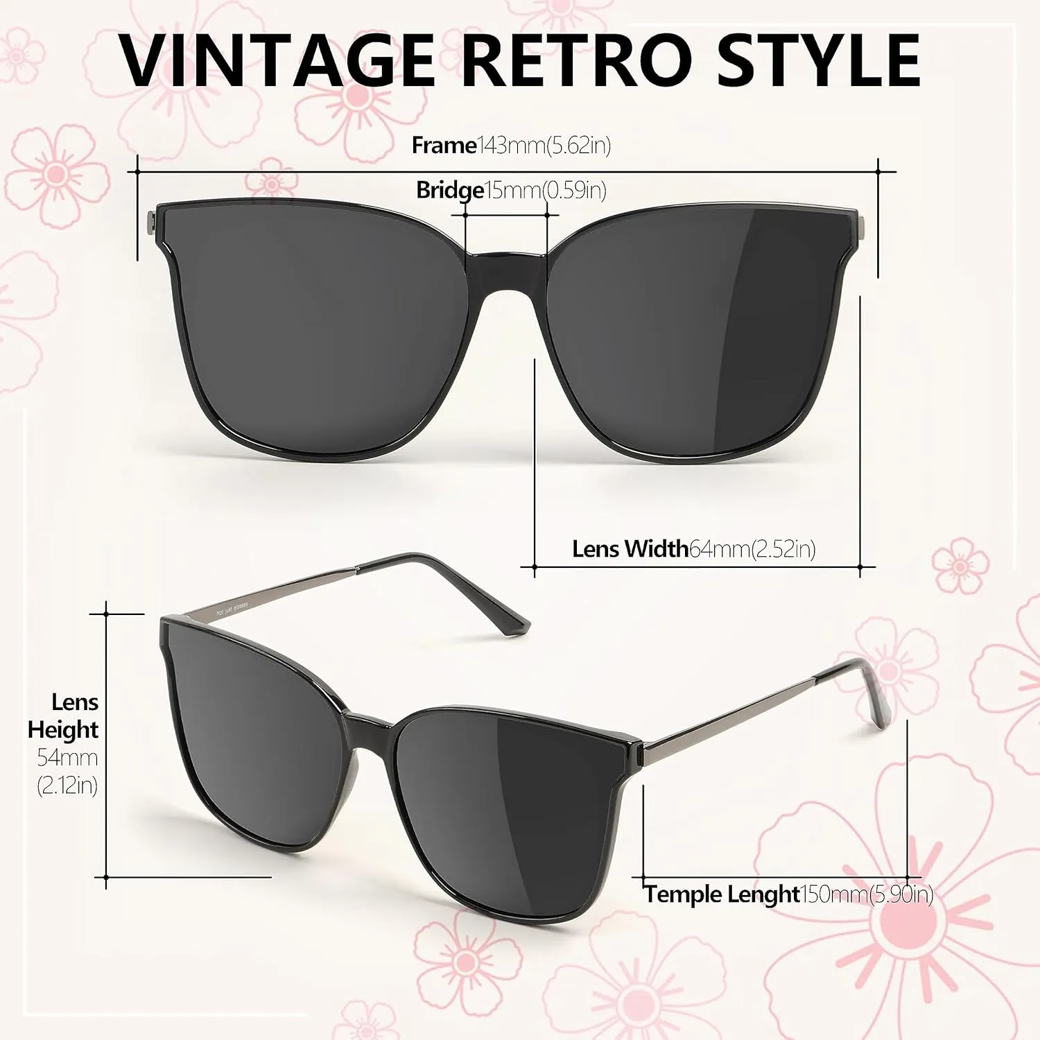 Trendy TAC Polarized Square Sunglasses for Women Men, Oversized Lightweight TR90 Frame UV400 Protection
