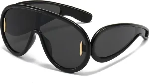Trendy Wave Mask Sunglasses for Women Men Oversized Shield Sun Glasses Fashion Designer Style