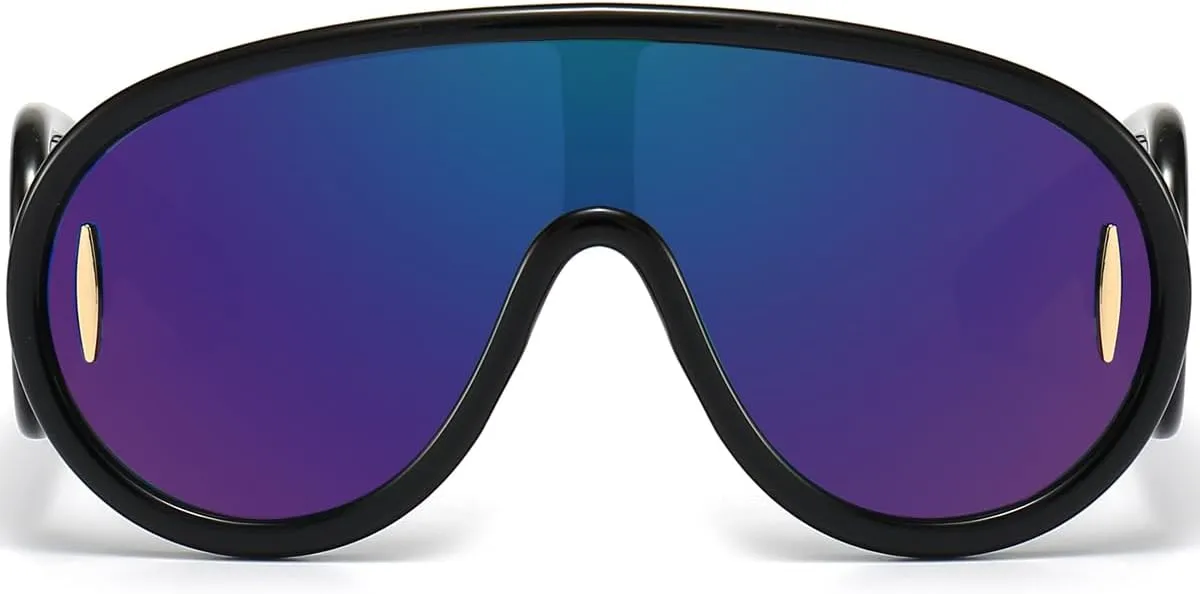 Trendy Wave Mask Sunglasses for Women Men Oversized Shield Sun Glasses Fashion Designer Style
