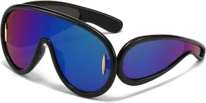 Trendy Wave Mask Sunglasses for Women Men Oversized Shield Sun Glasses Fashion Designer Style