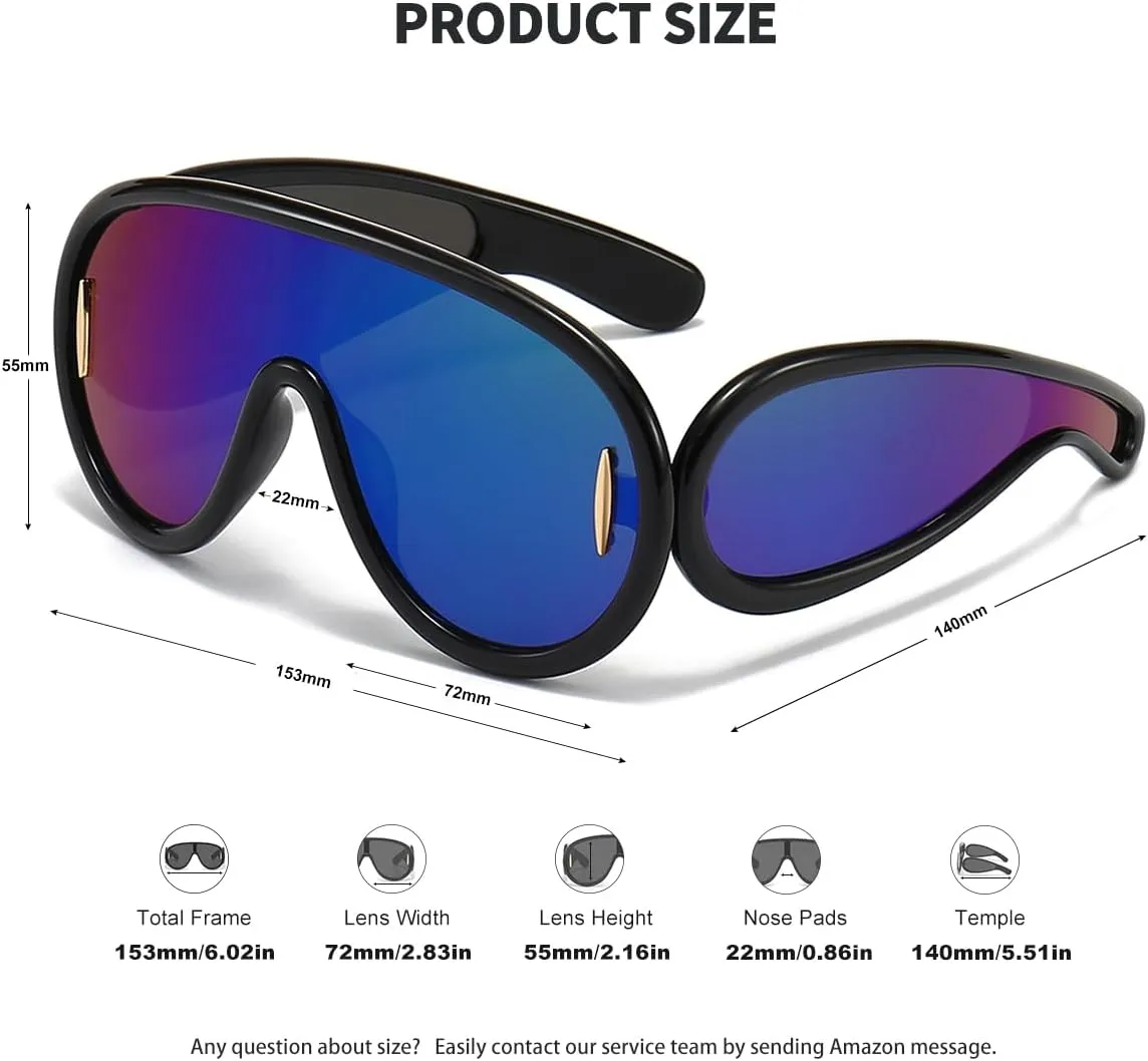 Trendy Wave Mask Sunglasses for Women Men Oversized Shield Sun Glasses Fashion Designer Style