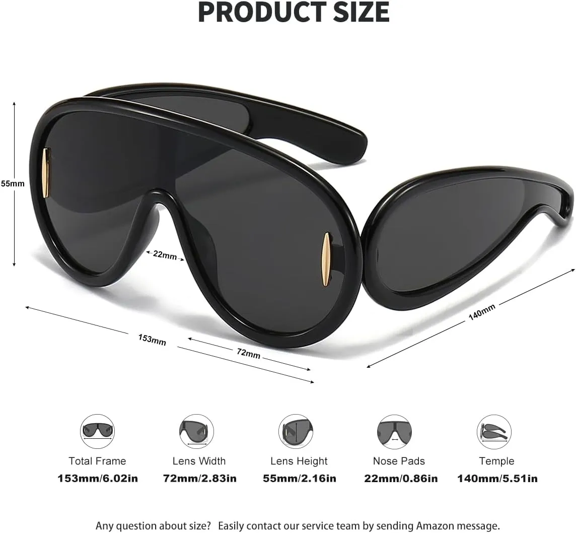 Trendy Wave Mask Sunglasses for Women Men Oversized Shield Sun Glasses Fashion Designer Style