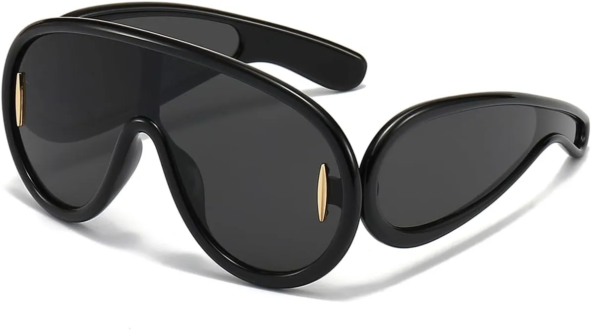 Trendy Wave Mask Sunglasses for Women Men Oversized Shield Sun Glasses Fashion Designer Style