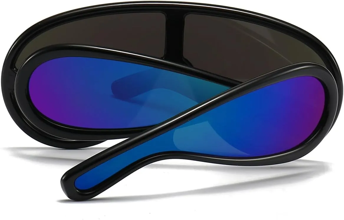 Trendy Wave Mask Sunglasses for Women Men Oversized Shield Sun Glasses Fashion Designer Style