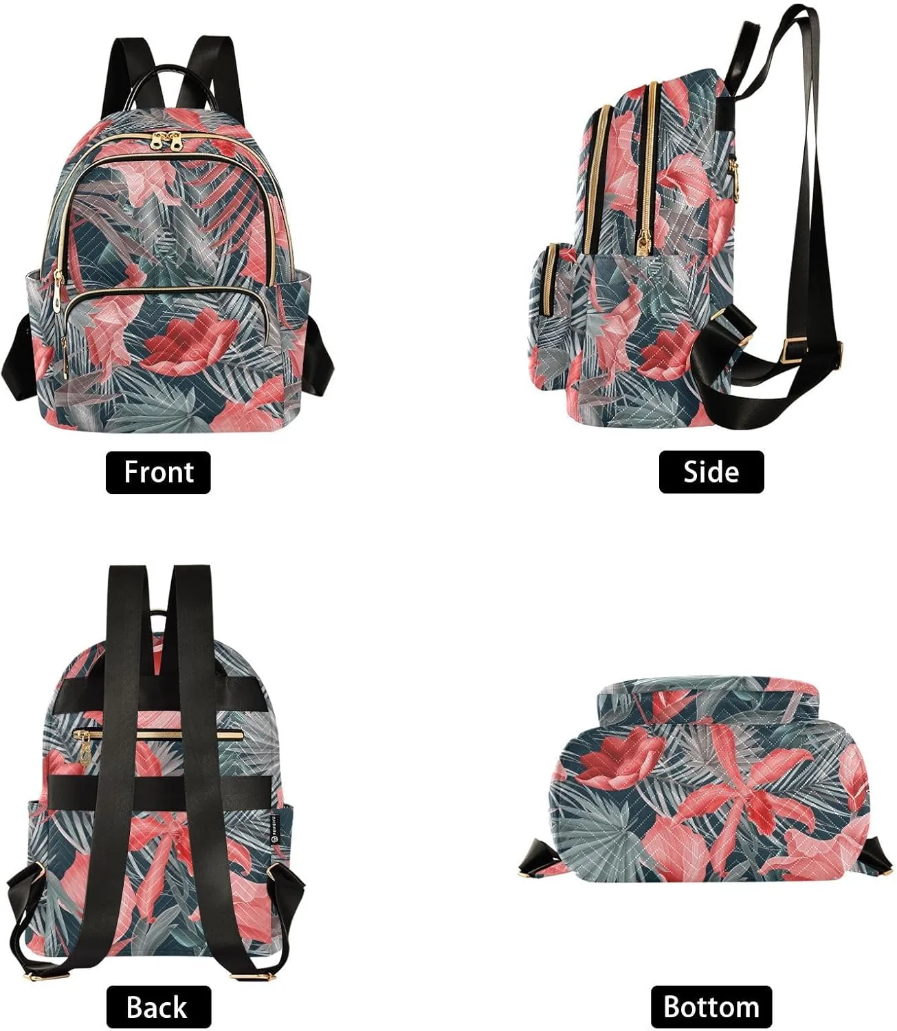 Tropical Flower Stylish Flowers Print Mini Backpack for Women, Travel Backpack Purse Daypack Shoulder Bag for Ladies