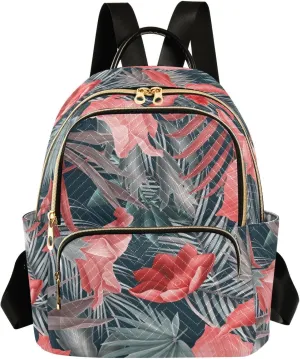 Tropical Flower Stylish Flowers Print Mini Backpack for Women, Travel Backpack Purse Daypack Shoulder Bag for Ladies