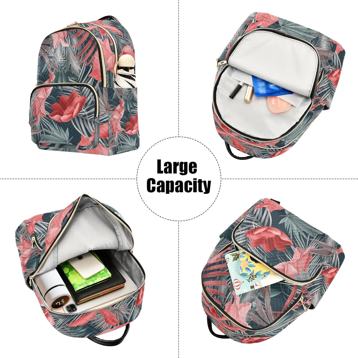 Tropical Flower Stylish Flowers Print Mini Backpack for Women, Travel Backpack Purse Daypack Shoulder Bag for Ladies