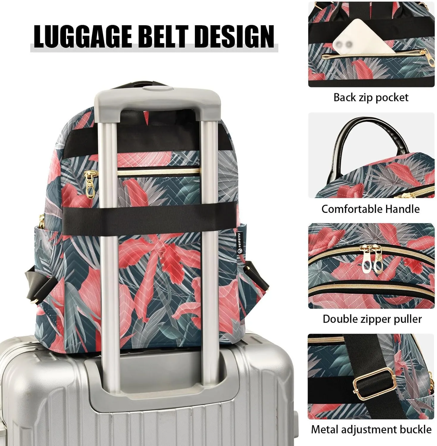 Tropical Flower Stylish Flowers Print Mini Backpack for Women, Travel Backpack Purse Daypack Shoulder Bag for Ladies