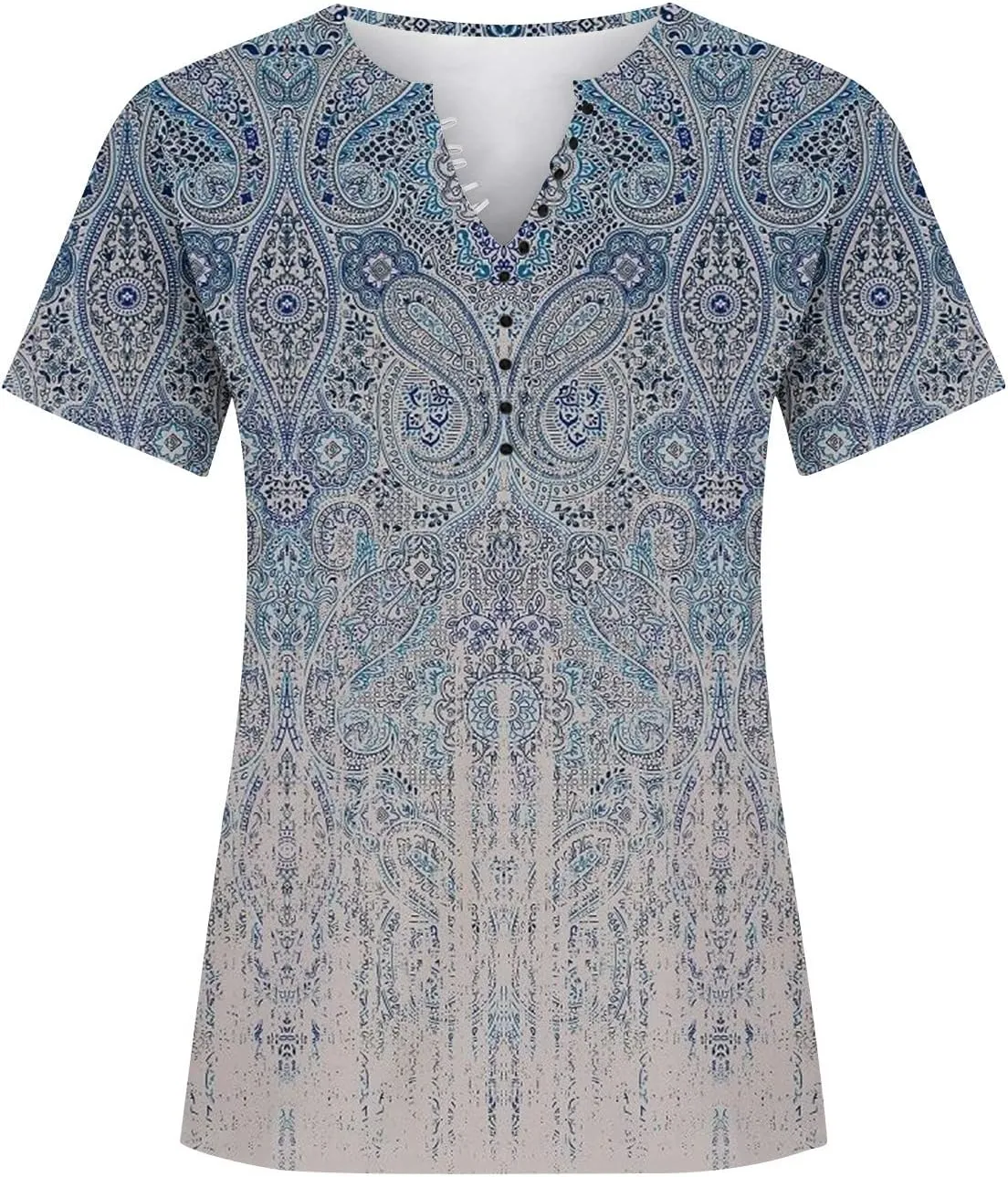 Tunic Tops for Women Trendy Summer Casual Short Sleeve Half Button Floral Blouses Hide Belly Loose Fitting Shirts