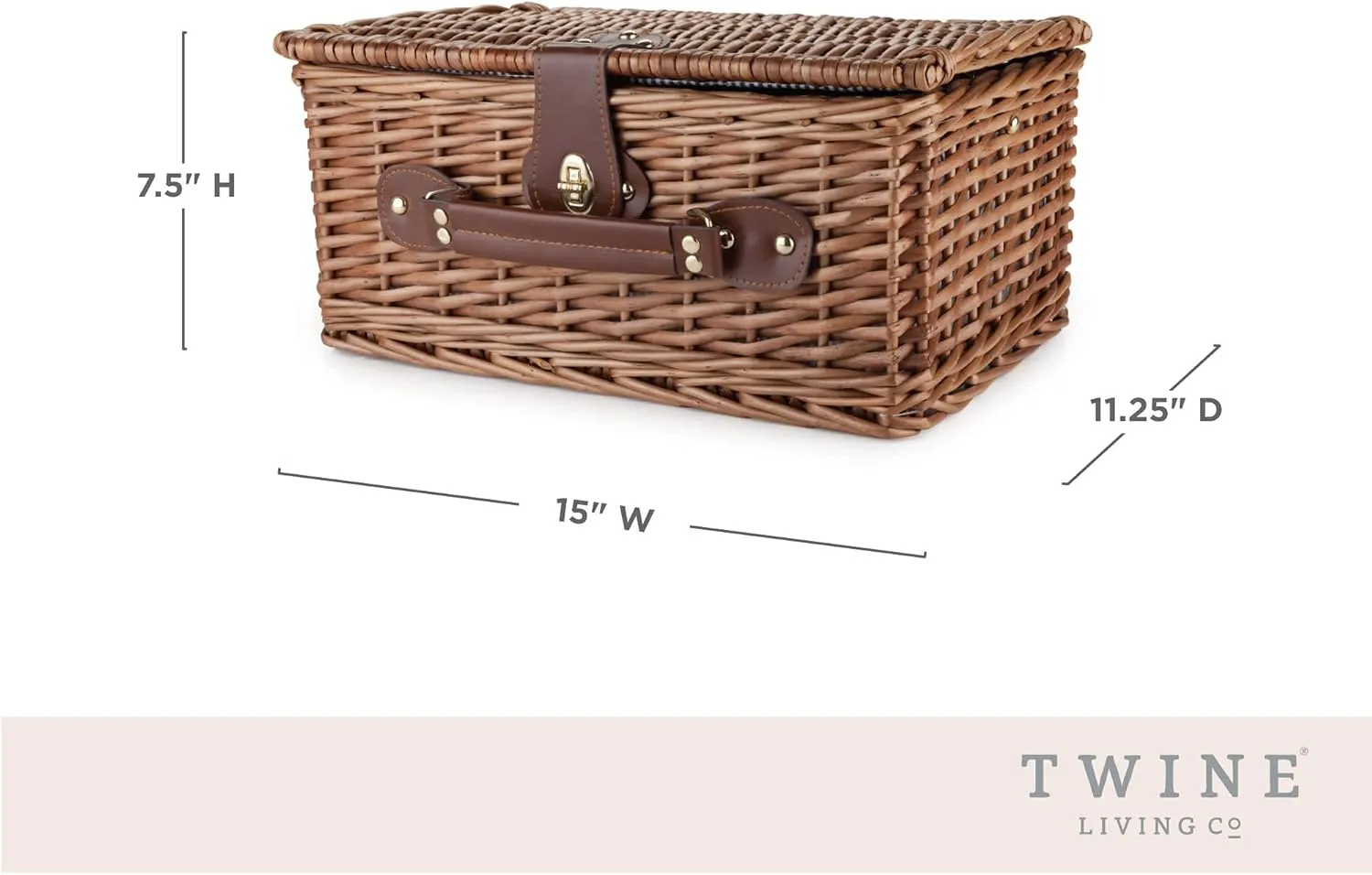 Twine Newport Picnic Basket, Wicker Basket with Place Settings, Wine Glasses, Corkscrew, Insulated Compartments, Set of 1 Basket,Brown
