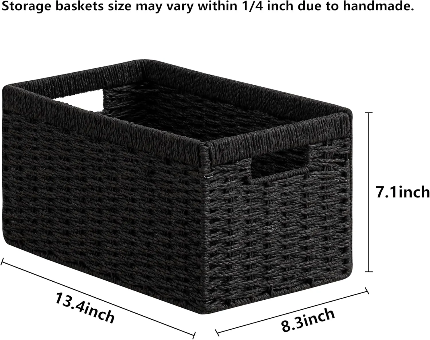 UBBCARE 3 Pack Wicker Basket,13.4L×8.3W×7.1H inch Woven Paper Rope Storage Baskets for shelves, Foldable Rectangular Storage Baskets with Handle, Storage Basket for Organizing, Black