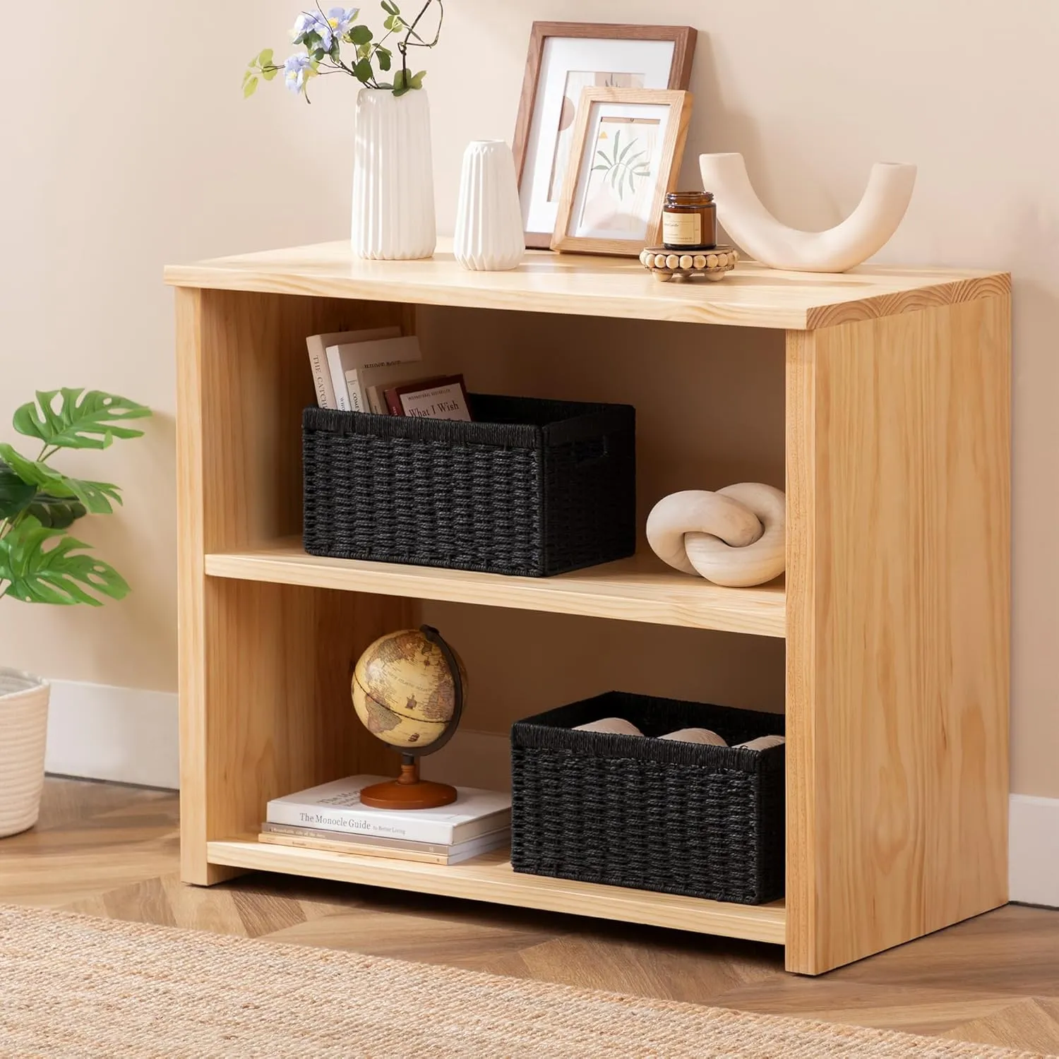 UBBCARE 3 Pack Wicker Basket,13.4L×8.3W×7.1H inch Woven Paper Rope Storage Baskets for shelves, Foldable Rectangular Storage Baskets with Handle, Storage Basket for Organizing, Black