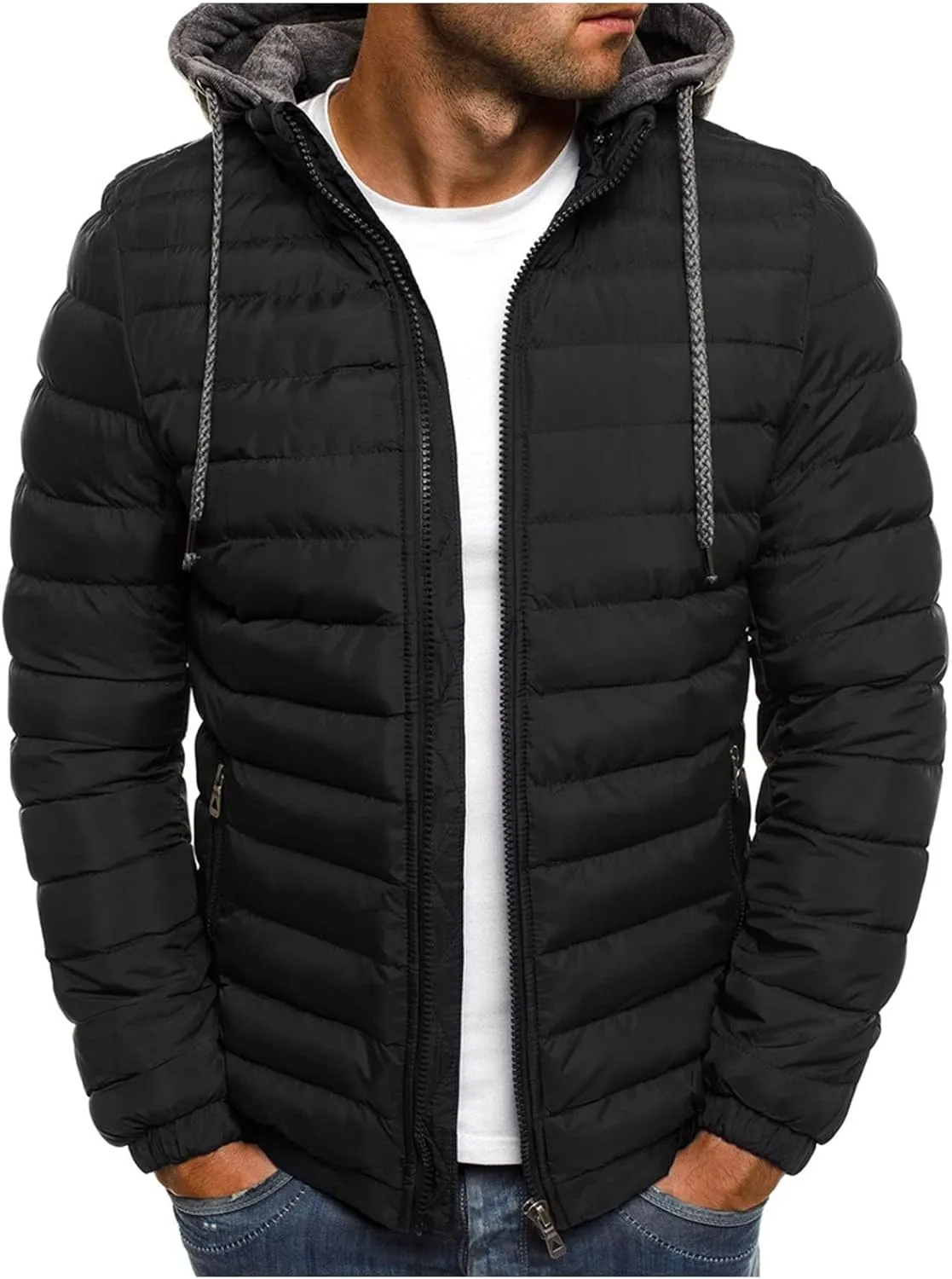 Uillui Lightweight Hooded Puffer Jacket Men's Packable Outdoor Water-Resistant Snow Ski Jacket Winter Warm Quilted Down Coat