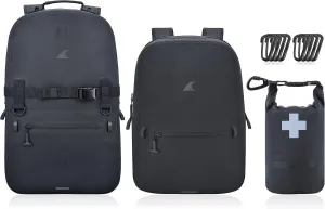 Ultimate Waterproof Submersible Backpack Bundle, Fogland 25L   Fogland Lite 15L, Waterproof Survival First Aid Kit, and Two Carabiner 4-Packs (Stealth Black)