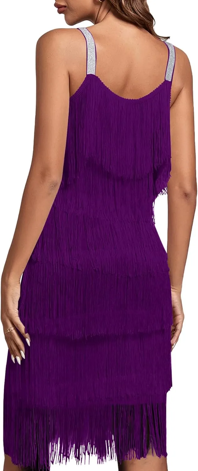 Umenlele Women’s 1920s Flpper Dress Gatsby Sleeveless All Over Tassel Tiered Fringe Cocktail Party Dress