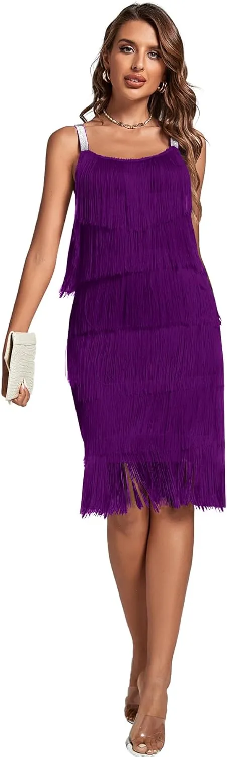 Umenlele Women’s 1920s Flpper Dress Gatsby Sleeveless All Over Tassel Tiered Fringe Cocktail Party Dress