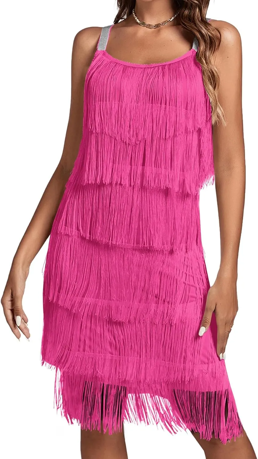 Umenlele Women’s 1920s Flpper Dress Gatsby Sleeveless All Over Tassel Tiered Fringe Cocktail Party Dress