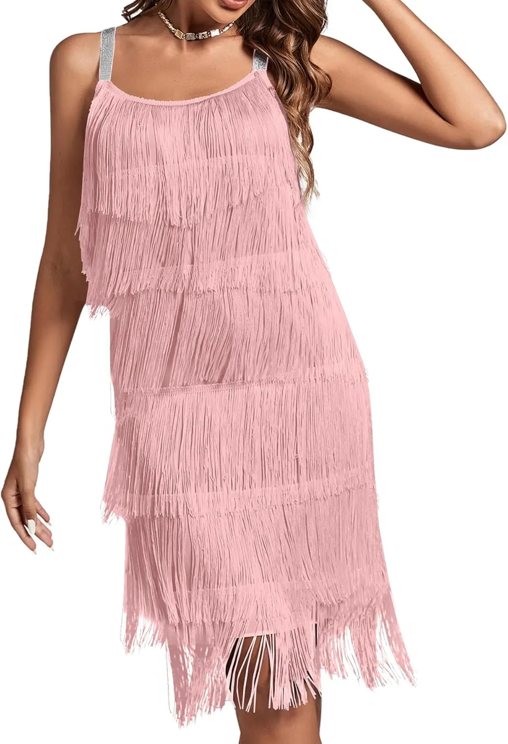 Umenlele Women’s 1920s Flpper Dress Gatsby Sleeveless All Over Tassel Tiered Fringe Cocktail Party Dress