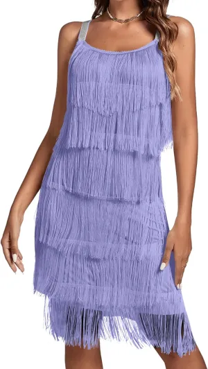 Umenlele Women’s 1920s Flpper Dress Gatsby Sleeveless All Over Tassel Tiered Fringe Cocktail Party Dress