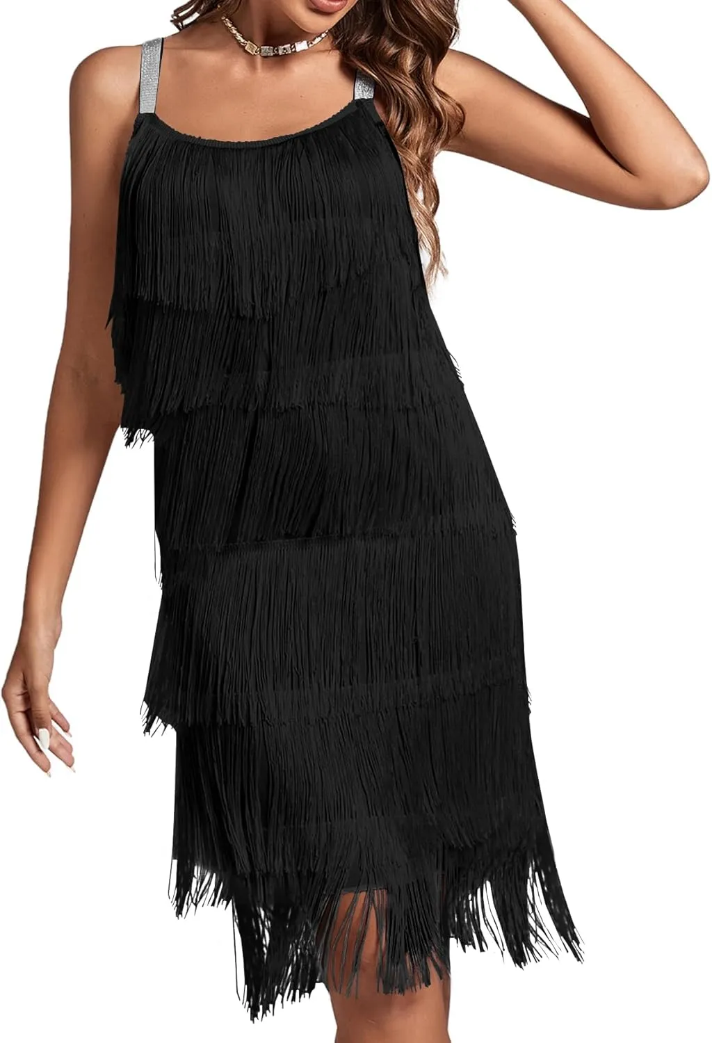 Umenlele Women’s 1920s Flpper Dress Gatsby Sleeveless All Over Tassel Tiered Fringe Cocktail Party Dress