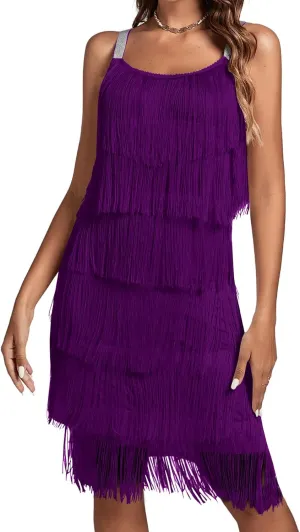 Umenlele Women’s 1920s Flpper Dress Gatsby Sleeveless All Over Tassel Tiered Fringe Cocktail Party Dress